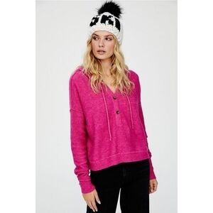 Free People Praline Cozy Henley Sweater Size S Pink Rose Hoodie Wool Alpaca NWOT